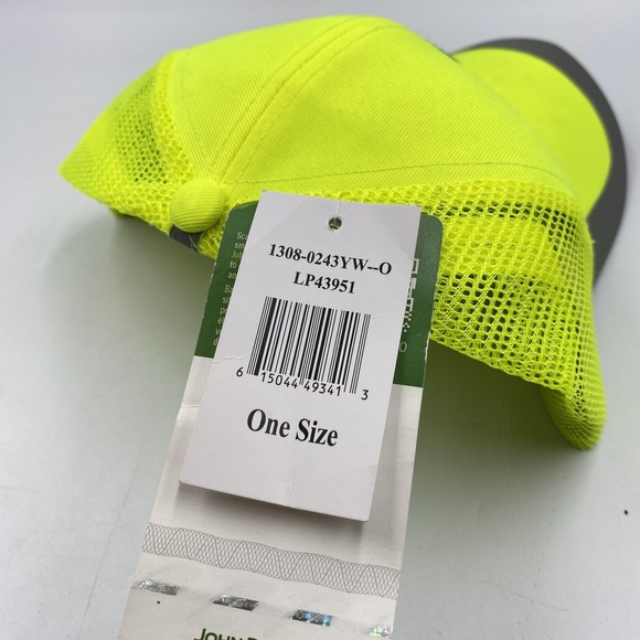 John‎ Deere Hat Cap Snap Back Neon Yellow Mesh Trucker Reflective Mens One Size - Picture 7 of 13